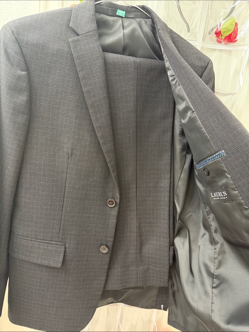 Lauren Ralph Lauren Charcoal Gray Windowpane Two-Button Suit Jacket